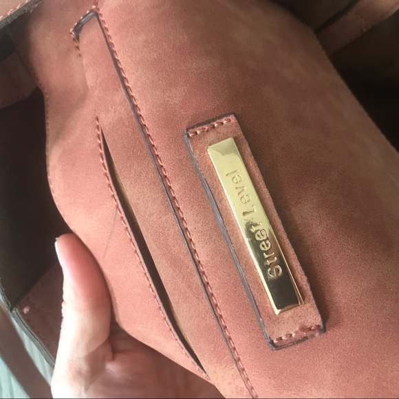 STREET LEVEL Suede Shoulder Bag Fully with Single Snap Closure in Red/Brown - Picture 6 of 14